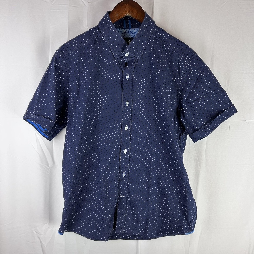Robert Graham Shirt Mens XL Blue Tailored Fit Short Sleeve Button Up Micro Print